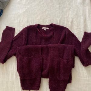 Fuzzy maroon cardigan